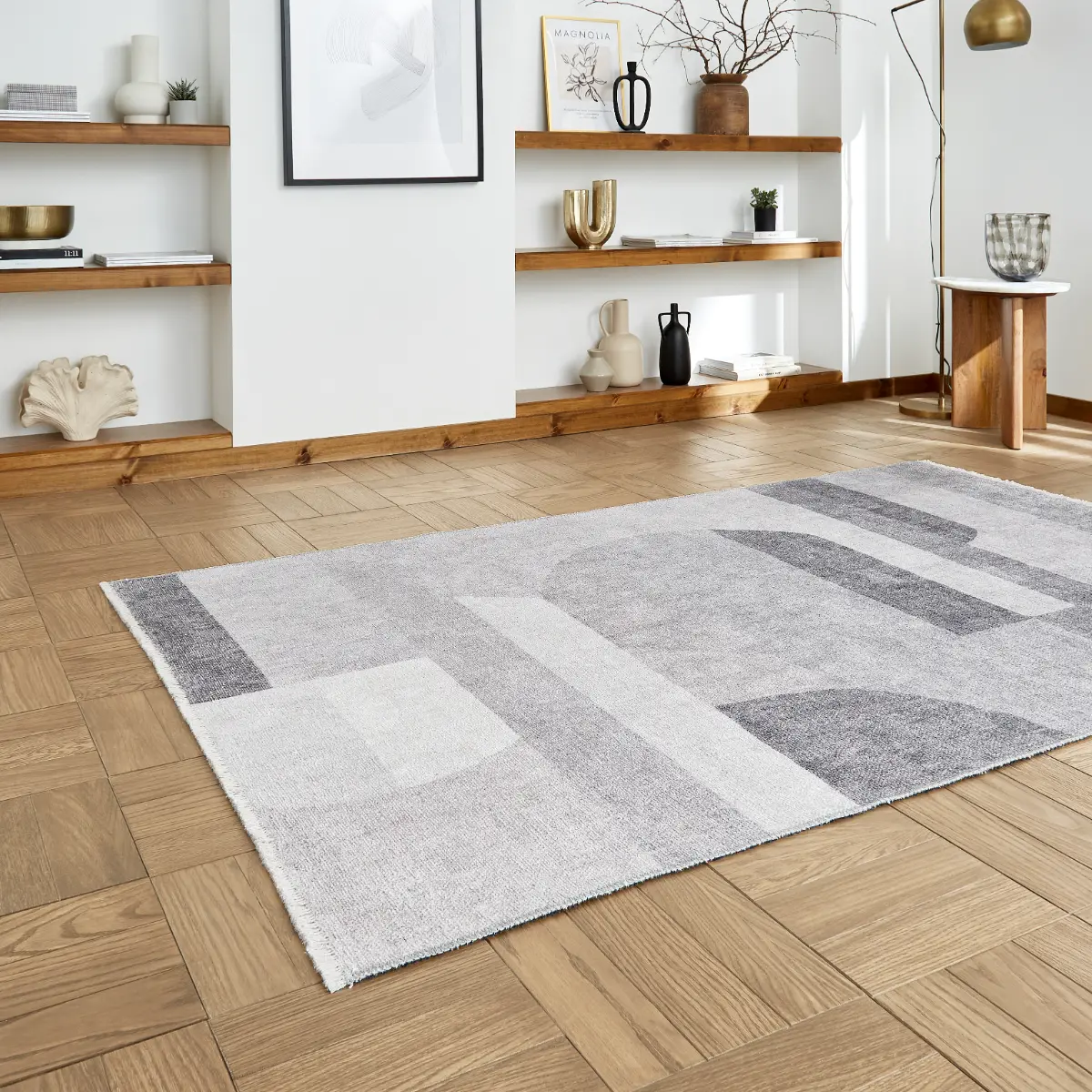 Whisper H1068 Grey Modern Washable Rug - Image 2