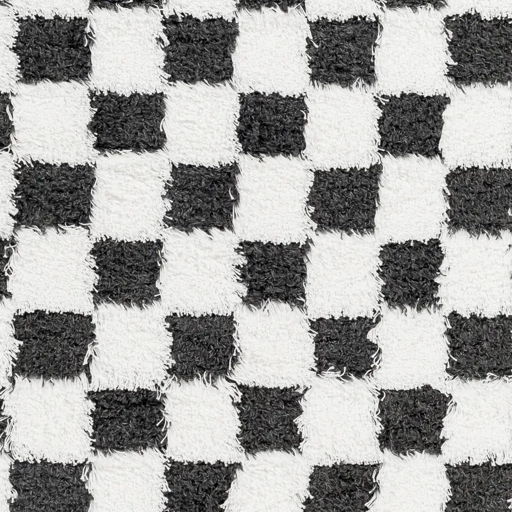 Willa Shaggy Modern Plush Pile Black Checkered Rug - Image 4