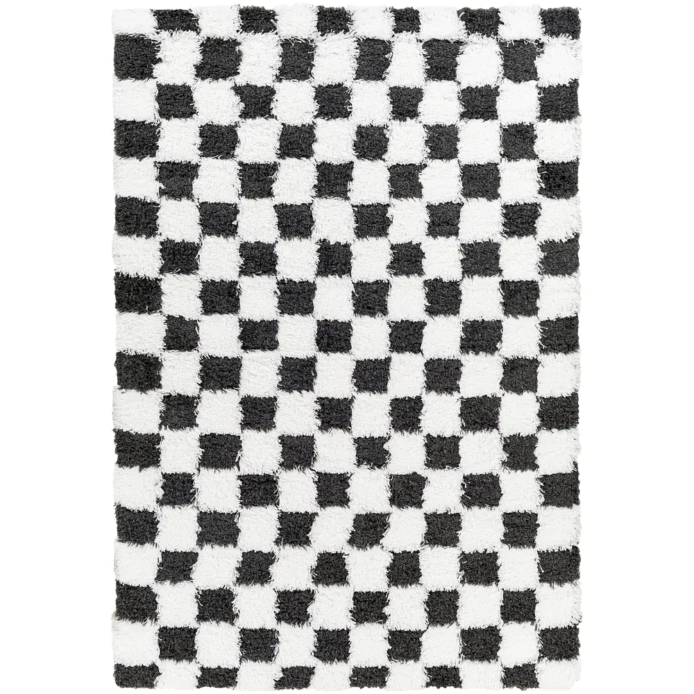 Willa Shaggy Modern Plush Pile Black Checkered Rug - Image 6