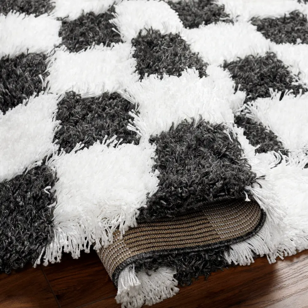 Willa Shaggy Modern Plush Pile Black Checkered Rug - Image 7
