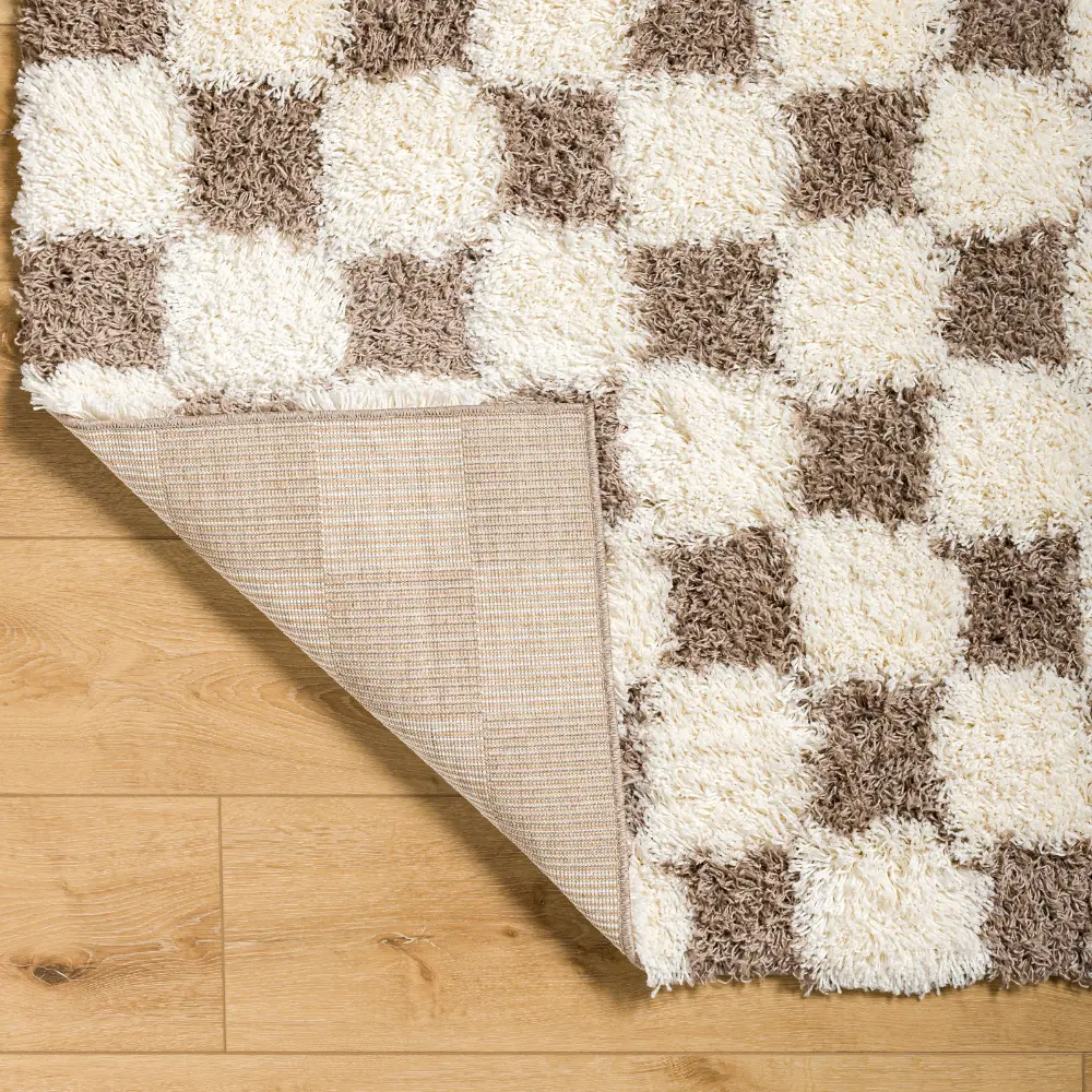 Willa Shaggy Modern Plush Pile Brown Checkered Rug - Image 5