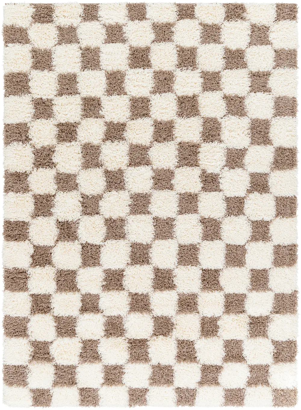 Willa Shaggy Modern Plush Pile Brown Checkered Rug - Image 8