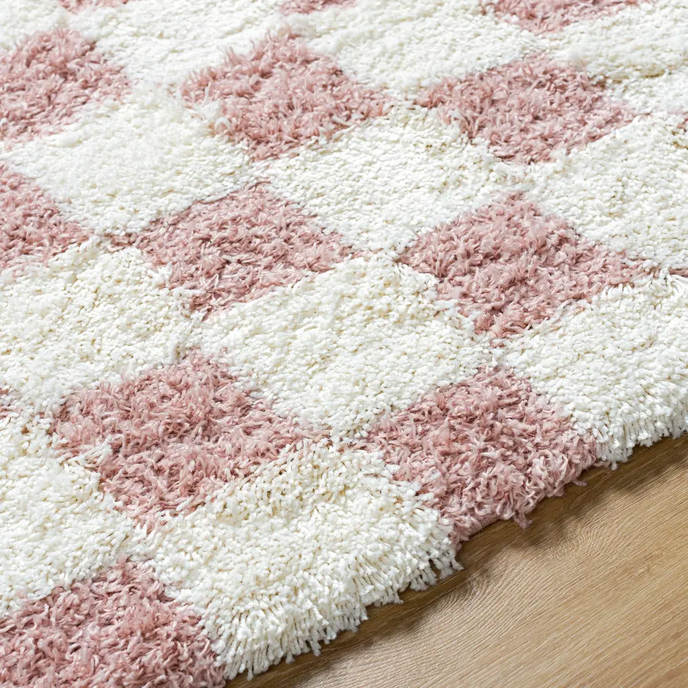 Willa Shaggy Modern Plush Pile Dusty Pink Checkered Rug - Image 5