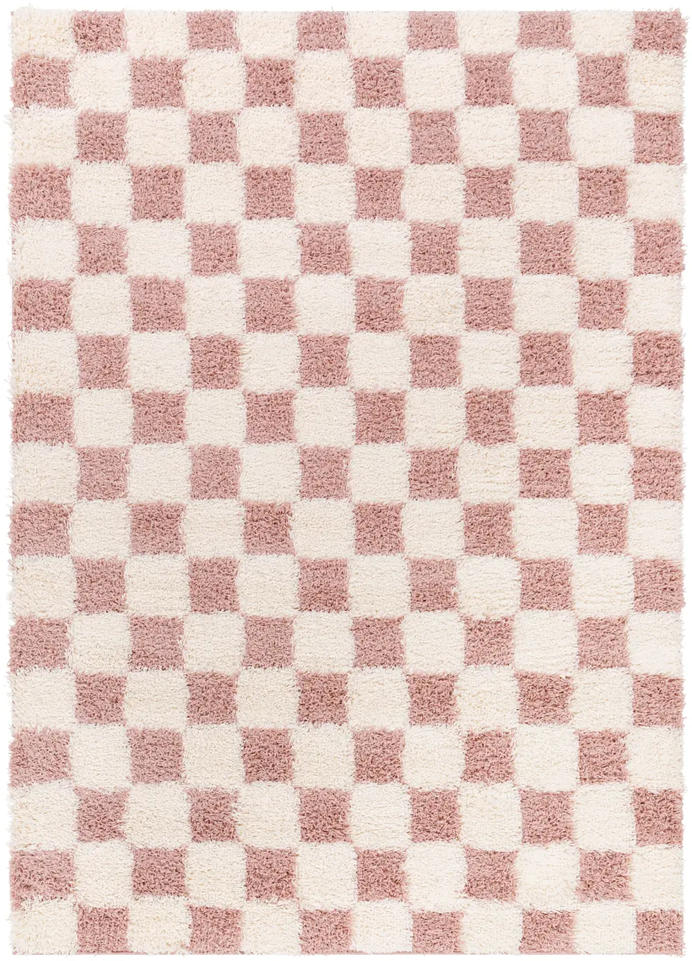Willa Shaggy Modern Plush Pile Dusty Pink Checkered Rug - Image 6