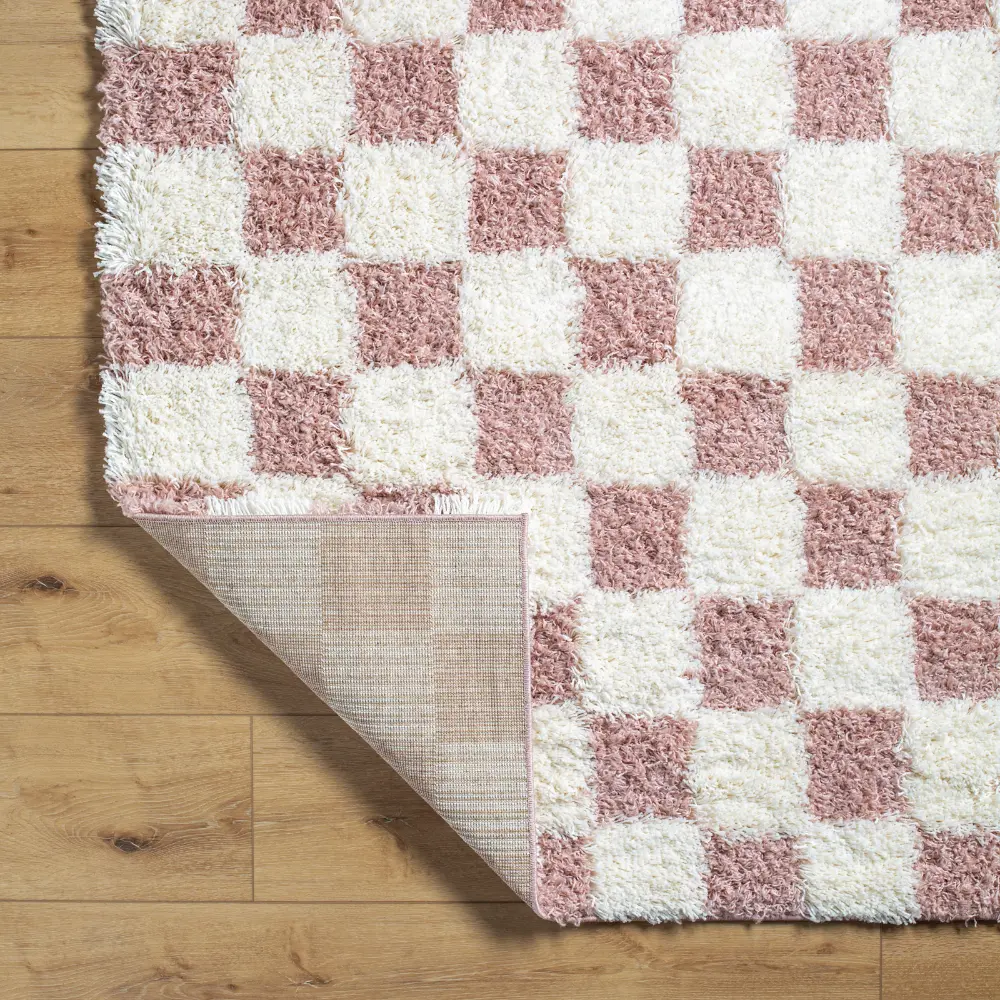 Willa Shaggy Modern Plush Pile Dusty Pink Checkered Rug - Image 7