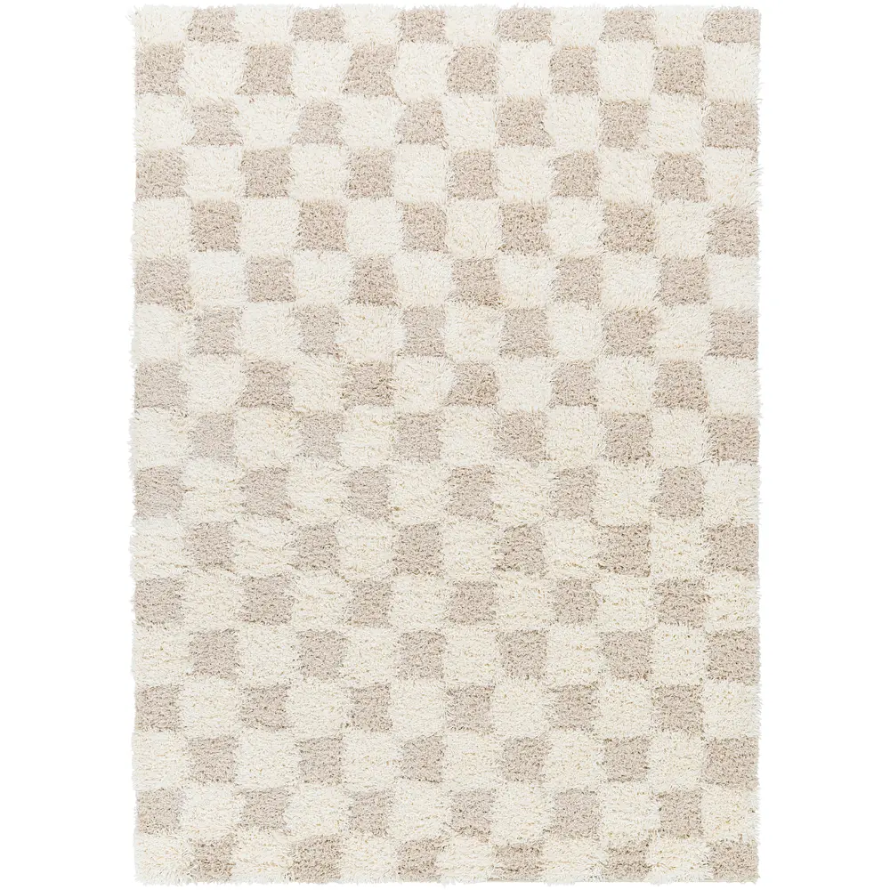 Willa Shaggy Modern Plush Pile Light Beige Checkered Rug - Image 10