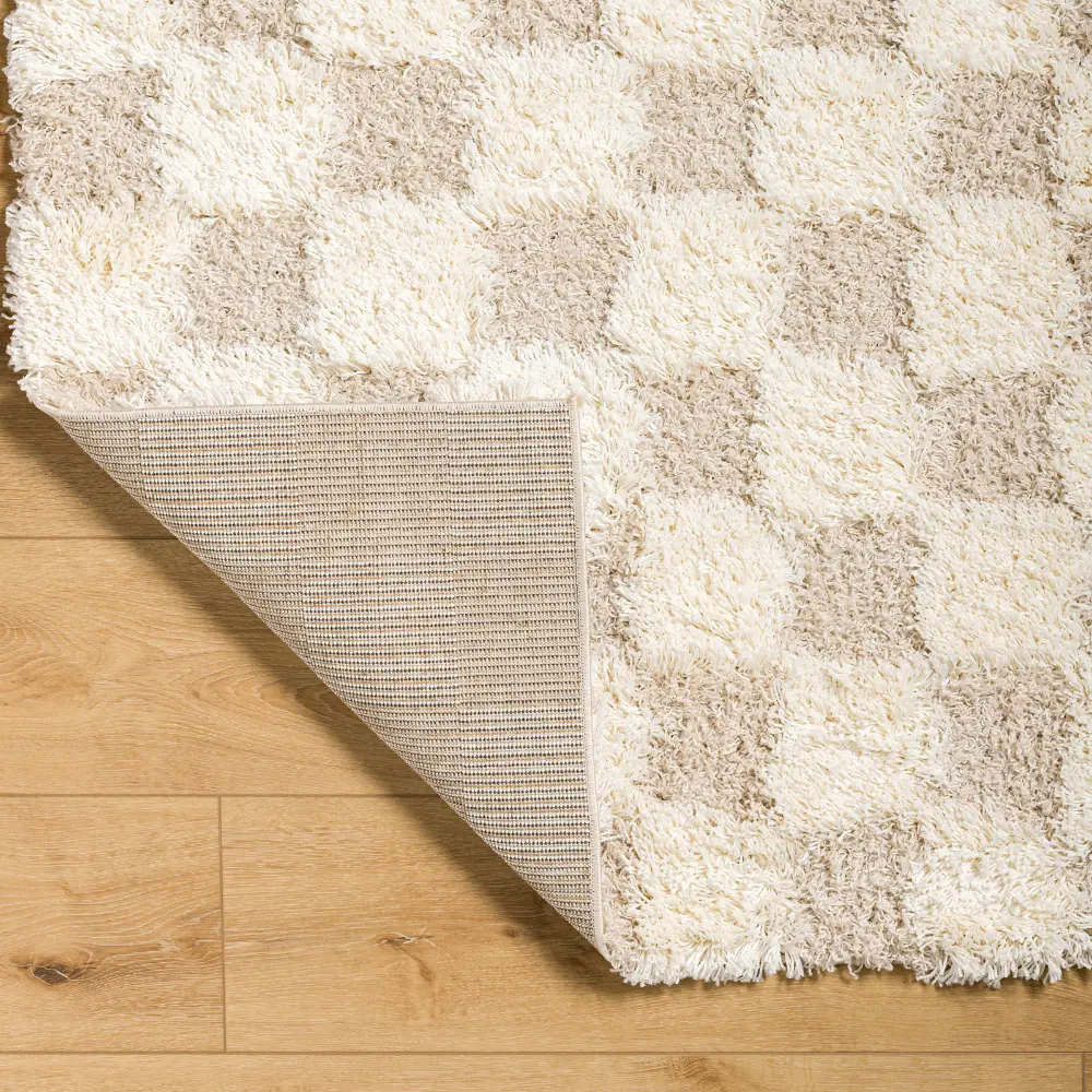 Willa Shaggy Modern Plush Pile Light Beige Checkered Rug - Image 11