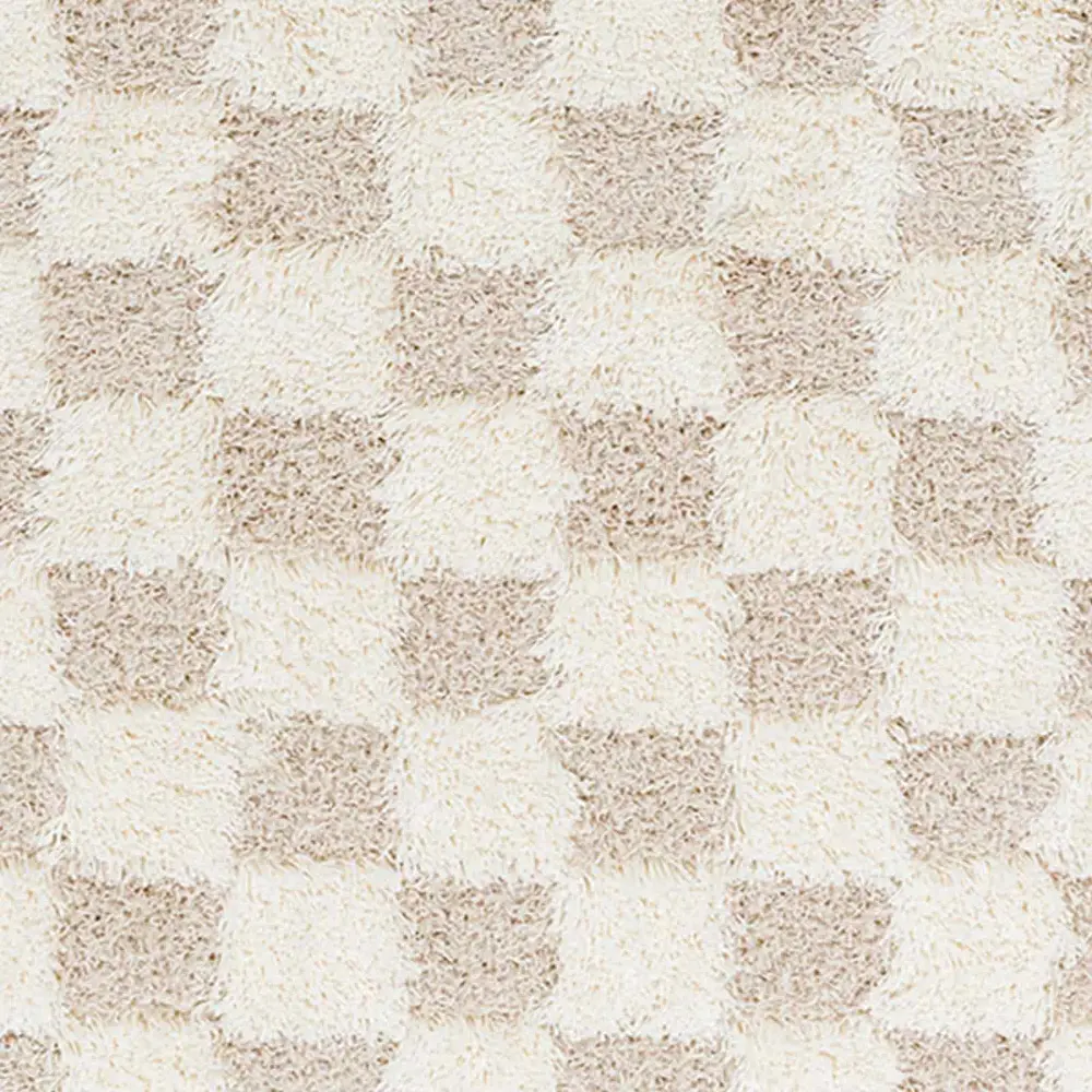 Willa Shaggy Modern Plush Pile Light Beige Checkered Rug - Image 5