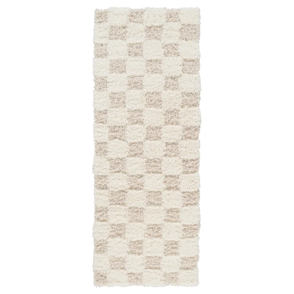 Willa Shaggy Modern Plush Pile Light Beige Checkered Rug - Image 8
