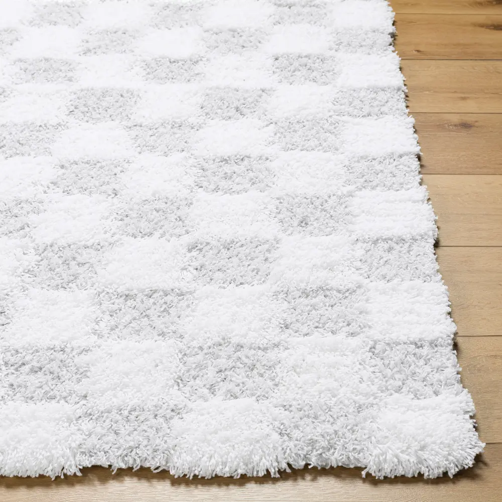Willa Shaggy Modern Plush Pile Light Grey Checkered Rug - Image 10