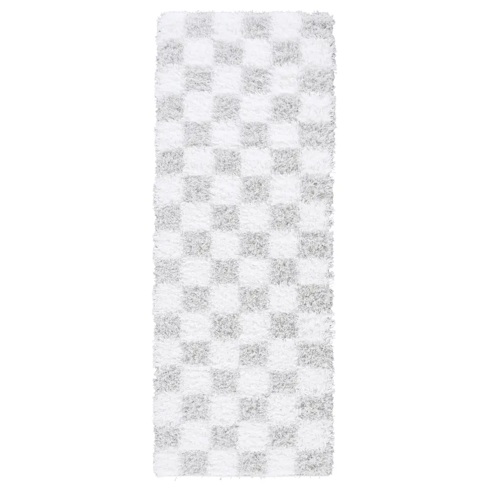Willa Shaggy Modern Plush Pile Light Grey Checkered Rug - Image 6