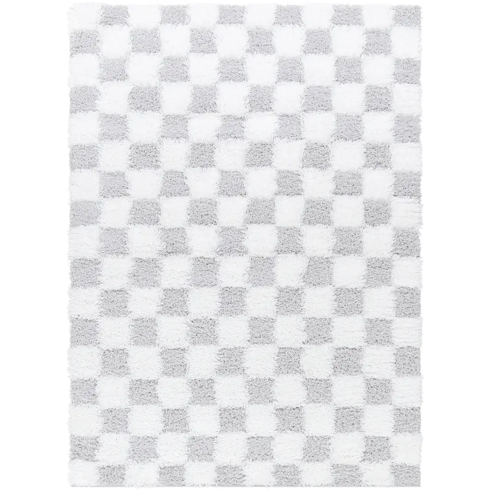 Willa Shaggy Modern Plush Pile Light Grey Checkered Rug - Image 8