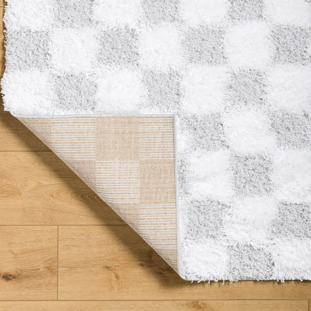 Willa Shaggy Modern Plush Pile Light Grey Checkered Rug - Image 9