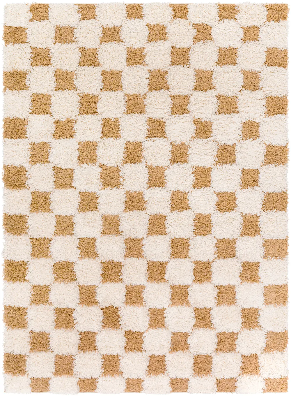Willa Shaggy Modern Plush Pile Mustard Checkered Rug - Image 4