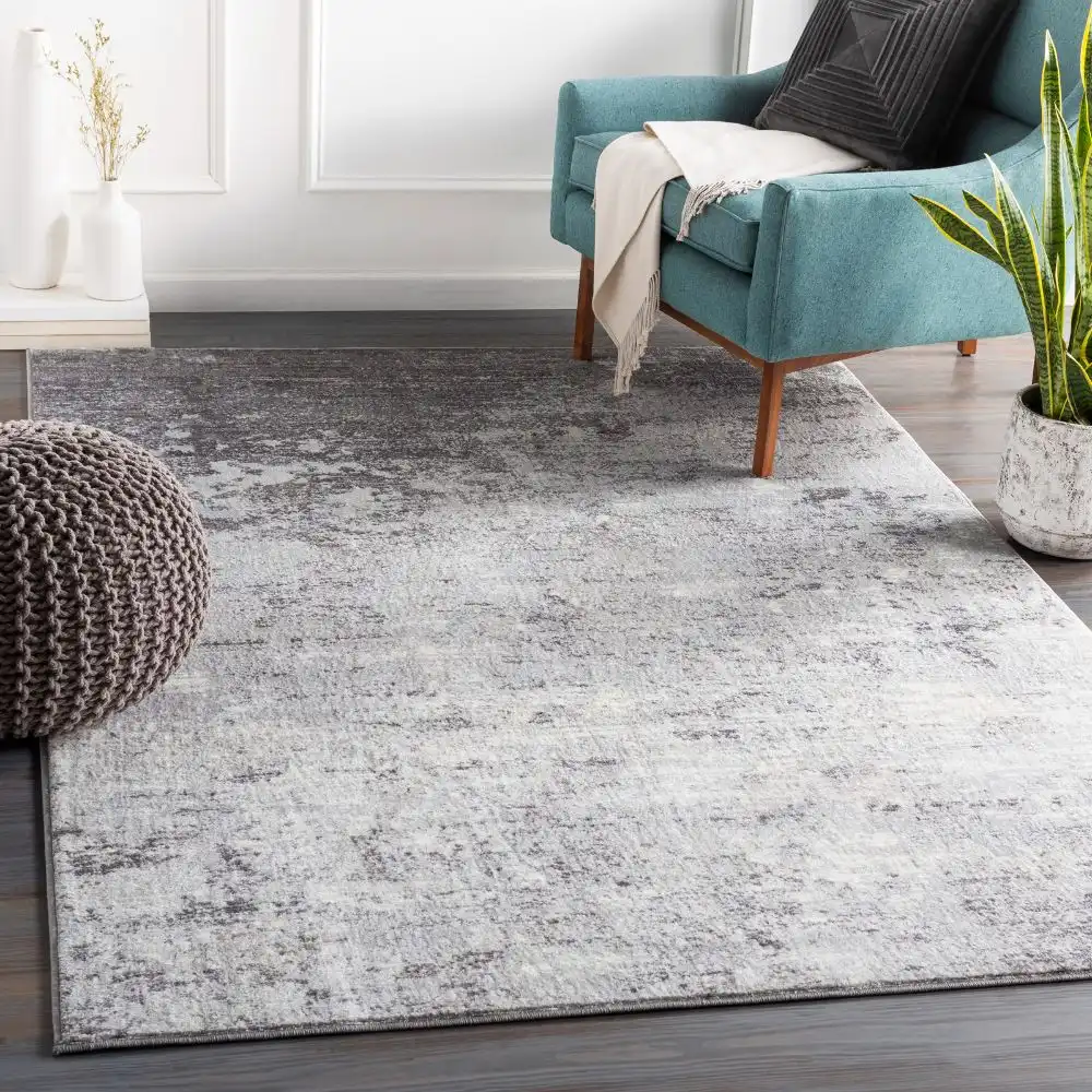 Fiona Abstract Modern Marble Silver Grey Rug