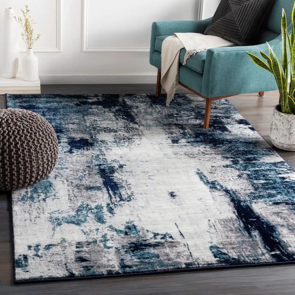 Giulia Abstract Modern Marble Aqua/Navy Rug - Image 2