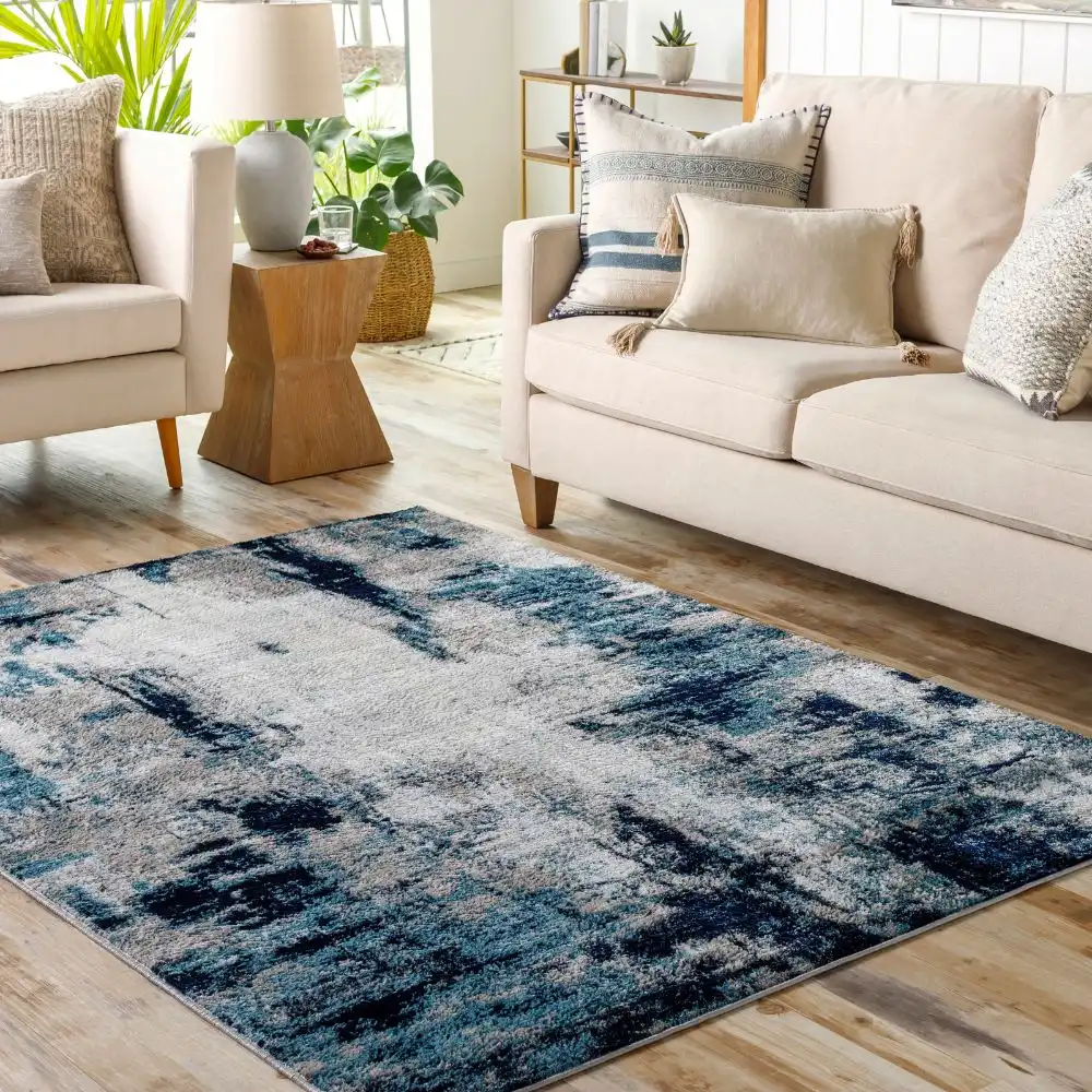 Giulia Abstract Modern Marble Aqua/Navy Rug - Image 3