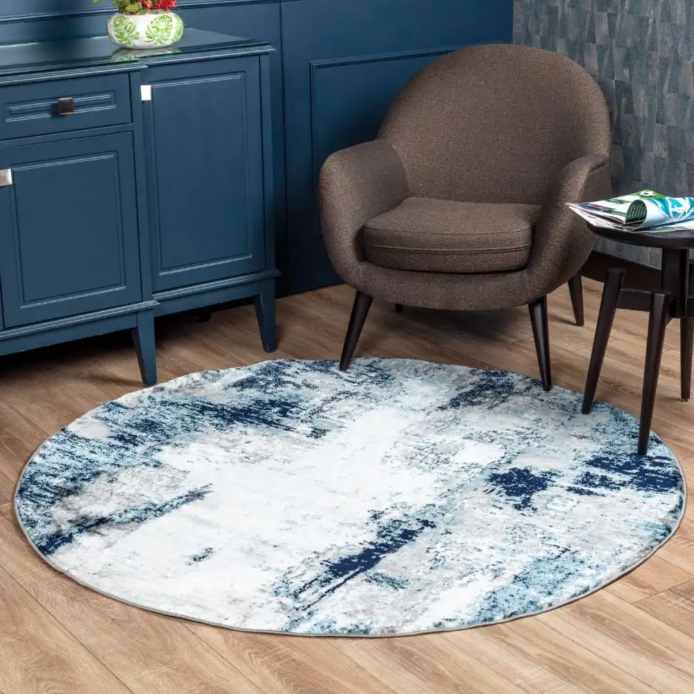 Giulia Abstract Modern Marble Aqua/Navy Rug - Image 7