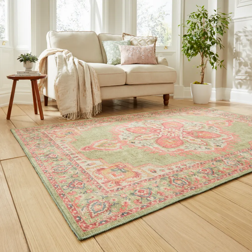 Zahra Washable S0063 Green/Pink - Image 2