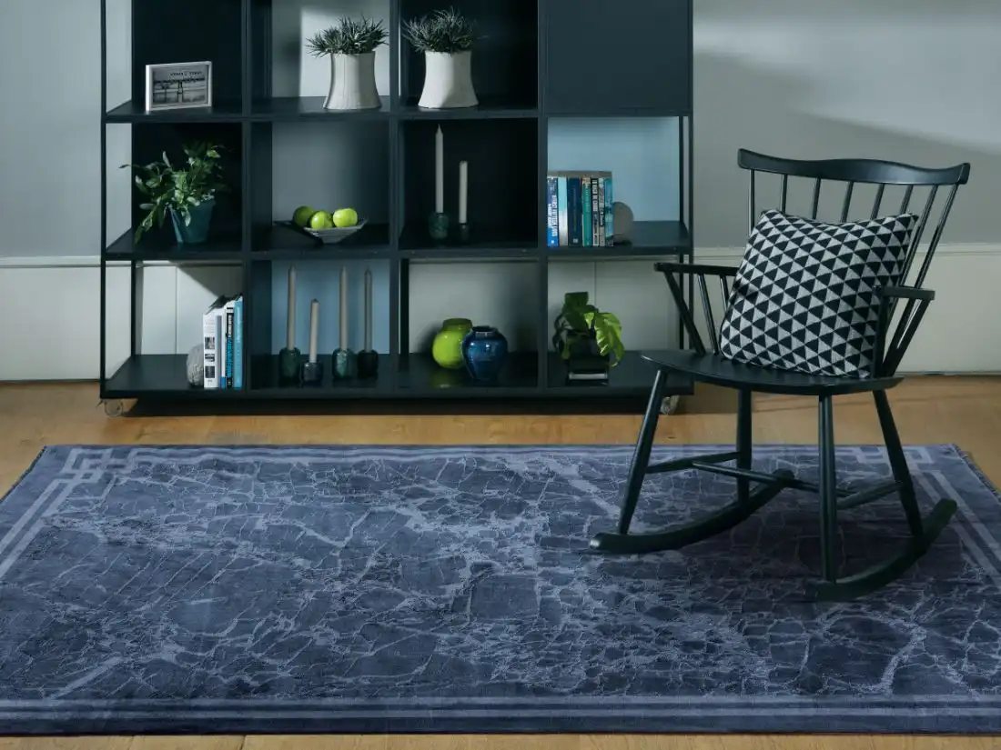 Zehraya ZE02 Ink Blue Border Rug - Image 3